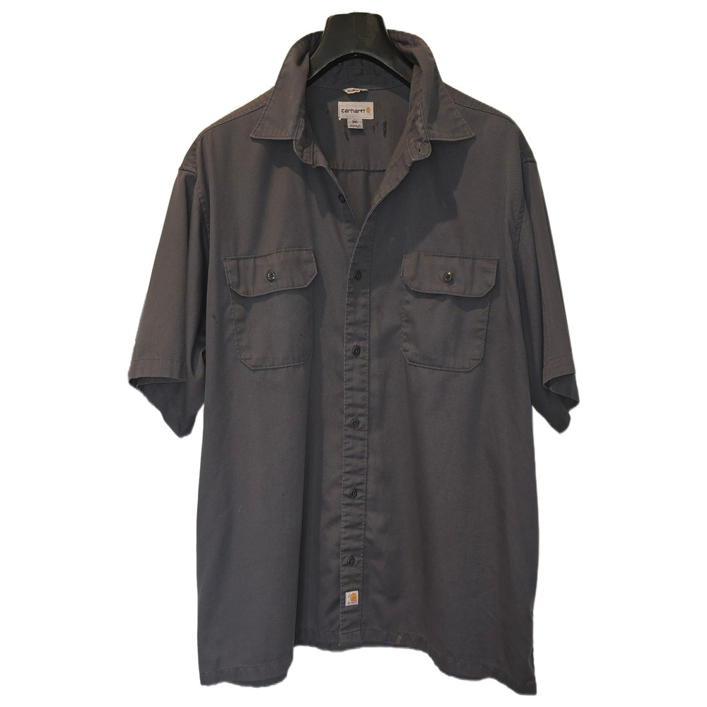 Carhartt Mens S223 DKG Relaxed Fit Short Sleeve Work Shirt Charcoal Gray 2XL